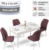 Resim Canisa Ege Serisi 70x114 Açılabilir Mutfak Masası Takımı Beyaz Masa Ve 4 Gül Kurusu Sandalye 