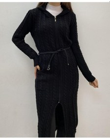 Resim Onno Style Woman Spor Triko Fermuarlı Uzun Hırka Siyah 