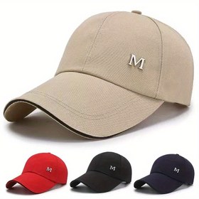 Resim Erkekler için yazlık ince ayarlanabilir ördek gagalı şapka, beyzbol şapkası, günlük şapka, modaya uygun M logosu ile eşleştirilebilir, açık hava etkinlikleri, seyahat ve plaj tatilleri için uygun, siyah, mavi, kırmızı ve haki renklerde mevcut 