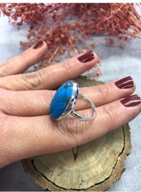 Resim Turkuaz Taşlı Gümüş Yüzük 925 Ayar Doğal Taş Ayarlı Yüzük 