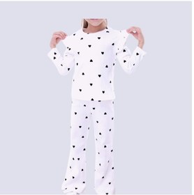 Resim Yeni Sezon Kız Çocuk Fitilli Alt Üst Ekru Üzeri Kalp Desen Uzun Kol Pijama Takımı Fırfır Omuz Ekru 