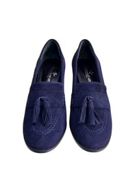 Resim Tufan Shoes Lacivert Hakiki Deri Süet Püskül Detay Topuklu Ayakkabı Lacivert 