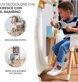 Resim Kinderkraft Sıenna 2'si 1 Arada Mama Sandalyesi, Ahşap Ayaklı, 5 Nokta Emniyet Kemerli 