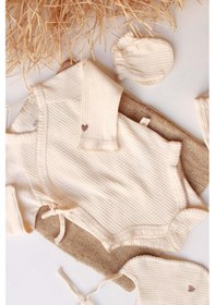 Resim Kalp Nakışlı 5li Kruvaze Yenidoğan Set Krem 