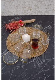 Resim Çarşıdayız 18 Parça Cam Kaşıklı El Işçiliği Çay Bardağı Seti - Gold Set Gold Renk Gold 