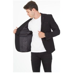 Resim Sposo 5121 Dar Kalıp Örme Kumaş Siyah Erkek Blazer Ceket Siyah 