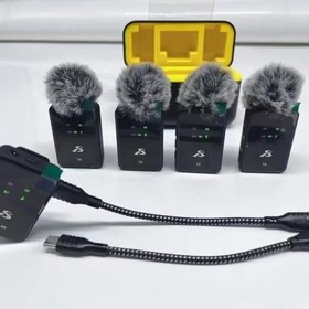 Resim SX13 4 Mikrofonlu Iphone Ve Type-c Uyumlu Kablosuz Yaka Mikrofonu Şarj Göstergeli Gürültü Azaltma 