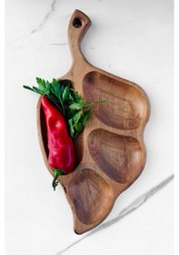 Resim Ahşap Yaprak Desenli Çerezlik Sunum Kasesi Ahşap 