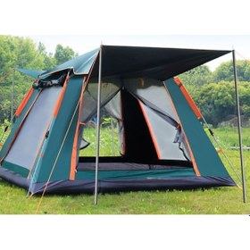 Resim Tam Otomatik Su Ve Rüzgar Geçirmez Gölgelikli Tenteli 4-6 Kişilik Kamp Çadırı 240 240 155cm Yeşil 
