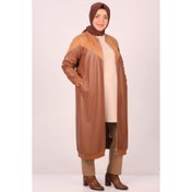 Resim 33073 Büyük Beden Nubuk-Deri Fermuarlı Kap-Taba 