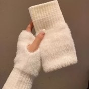 Resim Kadınlar için Akrilik Peluş Parmaksız Eldiven 1 Çift - Sevimli Düz Renkli Sıcak El Isıtıcıları Örgü Elastik Bilekli Ofis, Çalışma, Günlük Hafta Sonu Kullanımı İçin - Elde Yıkanabilir Kayak Eldiveni 