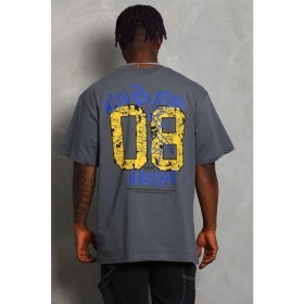 Resim Marsilyan Oversize Baskılı Bisiklet Yaka T-Shirt - Füme - 