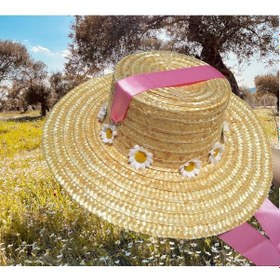 Resim Kadın Hasır Papatya Gondol Bağlamalı Kurdale Pembe 