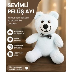 Resim MERIVIA Sevimli Peluş Ayı Oyuncak & Uyku Arkadaşı 25 cm Beyaz Renk 