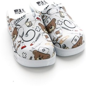 Resim Drmoon Ayıcık Desenli Dolgu Taban Hakiki Deri Kadın Sabo Terlik Beyaz 