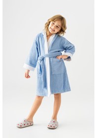 Resim Soley Pueri %100 Pamuklu Unisex Çocuk Bornozu Mavi 