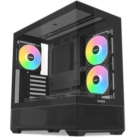 Resim Sama V40bk Black, B750bk 750w, 80+ Bronze, Pcıe 5.1, Atx3.1, Tempered Glass Panel, Panoramic Tasarım, Type-c, 6x120mm Argb Fan, Atx, Gamıng Kasa 
