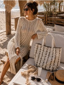 Resim MEC BAG&CO Yılan Desenli Oversize Plaj&Günlük Bez Çanta 