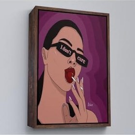 Resim Ahşap Çerçeveli I Don't Care Pop Art Kadın Tablo 55x75 cm Beyaz, TTÇ.KNV7681FRM 