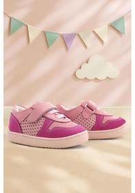 Resim Rakerplus Bob Hakiki Deri Pembe Barefoot Cırtlı Lastikli Bebek Sneaker Ayakkabı Pembe 