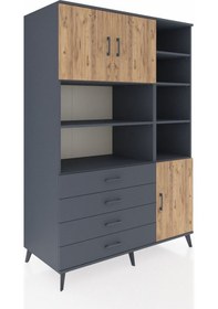 Resim Kronos Dolap 9 Raflı 4 Çekmeceli 3 Kapaklı 132x59x195 Antrasit-çam/antrasit Atlas Çam/antrasıt - Antrasıt 