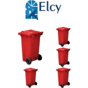 Resim Elcy 120 Lt Kırmızı 5 Adet Plastk Çöp Konteyneri Isıya Karşı Dayanıklı 