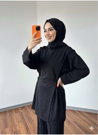 Resim Zeyrek's Siyah Taşlı Tesettür İkili Takım / Modal Kumaş Rahat Kesim 