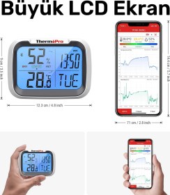 Resim ThermoPro TP393B Akıllı Bluetooth Uygulama Destekli Dijital Sıcaklık ve Nem Ölçer Termometre 