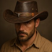 Resim Erkek Batı Kowboy Şapkası - Geniş Kenar Güneş Şapkası, Metal Tokalı, Kahverengi Suni Deri, Yaz Tatilleri ve Açık Hava Koruması için İdeal, Açık Hava Güneş Şapkası|Batı Tarzı Şapka|Dayanıklı Başlık 