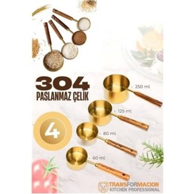 Resim shopwave 4 lü Ölçü Kabı 304 Paslanmaz Çelik Masif Ahşap Saplı 
