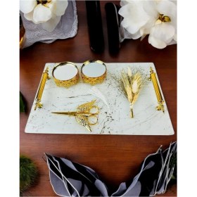 Resim Desenli Söz Nişan Tepsisi, Bej, Zarif ve Şık Tasarım 