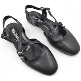 Resim Fable Siyah Kadın Çapraz Tasarımlı Ve Pencere Detaylı Arkası Açık Babet Ayakkabı Siyah 