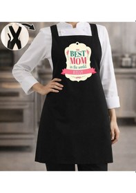Resim Bk Gift Kişiye Özel Anneler Günü Tasarımlı Çapraz Askılı Siyah Mutfak Önlüğü - 4, Aşçı Önlüğü, Şef Önlüğü, Anneye Hediye Kobitmeyencom35892 Bk Gift Renkli 