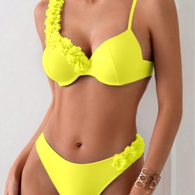 Resim Yeni 3D Kabartmalı Çiçek, Sert Askılı Seksi Kadın Bikini Takımı, Plaj Havuz Spa Tatili için Uygun 