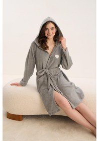 Resim Kadın Kapüşonlu Polar Gri Melanj Sabahlık C0t5n1o61 001 