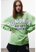 Resim GRIMELANGE Ramona Kadın Oversize Yumuşacık İçi Polarlı Organik Pamuklu Baskılı Yuvarlak Yakalı Yeşil Sweatshirt Yeşil 