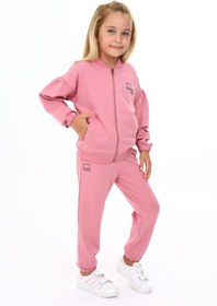 Resim Toontoy Kız Çocuk 2'li Takım Baskılı Kolej Yaka Fermuarlı Sweatshirt & Beli Paçası Lastikli Eşofman Altı 