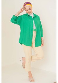 Resim Bigdart 103901 Oversize Basic Tesettür Gömlek - Yeşil 001 