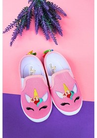 Resim Unicorn Nakışlı Çocuk Keten Babet Ayakkabı-pembe-f-492 Pembe 