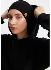 Resim Kadın %100 Pamuklu Termal, Kaymaz, Terletmez, Ultra Hafif, Spor Saç Bandı Bandana - Tek Ebat / Siyah Siyah 