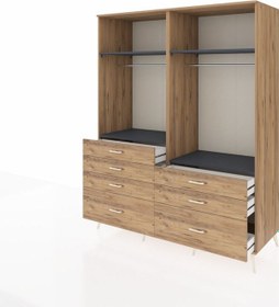 Resim Kronos Gardrop 4 Raflı 7 Çekmeceli 2 Askılı 176x59x221 Çam-antrasit/çam Antrasit/çam 