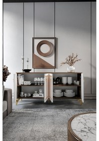 Resim KLAS KONSOL MDF MEBRAN KAPAK CEVİZ KREM GOLD 