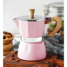 Resim Tekno Trust 100-199 ml ATÖLYE247 Black Goat Moka Pot 3 Fincan Pembe Alüminyum 