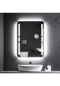 Resim Drayno Beyaz Led'li Lazer Kumlamalı Lavabo & Banyo Aynası Dokunmatik Sensörlü 65 X 90 Cm 