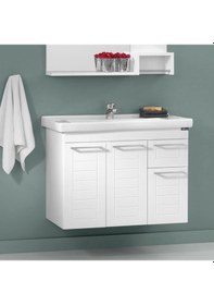 Resim Orka Perge 85 Cm Mdf Beyaz Banyo Dolabı Takımı,Sepetli Boy Dolabı Beyaz 