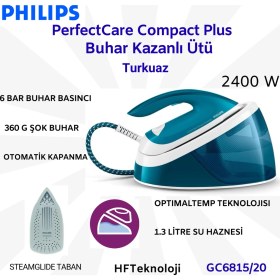 Resim Philips Perfectcare Compact Essential 2400 W Buhar Kazanlı Ütü Turkuaz + Hassas Mutfaktartısı Hediye 