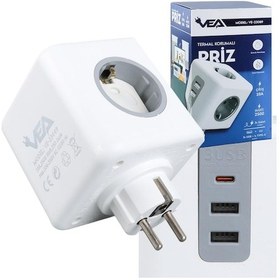 Resim Vea Ve-23089 2x Usb 1x Type-c 3'lü Çocuk Ve Termal Korumalı Grup Priz 1 