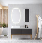 Resim Denko Selanik 130 Cm Mdf Füme Banyo Dolabı Takımı + Boy Dolabı Füme 