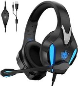 Resim YOTMS PS4 Oyun Kulaklığı, Xbox One, PS5, PC, H-9 Kablolu Oyun Kulaklığı, Bass Surround ile, Mikrofonlu Kulak Üstü Oyun Kulaklığı, 3,5 mm Arayüz (Mavi) 