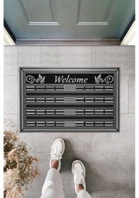Resim Welcome Hoş Geldiniz Kapı Önü Paspası Gri Rengi 